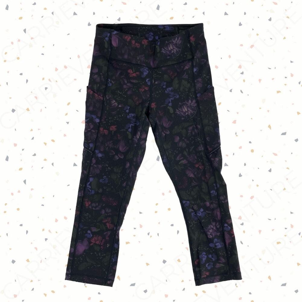 Lululemon Speed Up Crop Leggings 21” Frozen Flourish Black Floral Running Size 6
